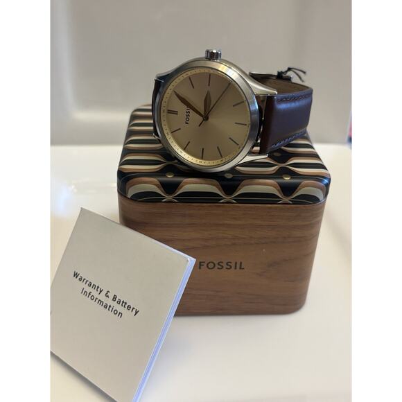 Fossil Fenmore BQ2865 44mm Cream Dial Brown Leather Quartz Watch - Picture 12 of 17